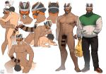  2boys abs anal arima_(arima_bn) bar_censor bara breath censored character_sheet collage completely_nude dark-skinned_male dark_skin erection helmet highres interracial large_pectorals large_penis leg_hair male_focus male_pubic_hair mature_male multiple_boys multiple_views muscular muscular_male navel navel_hair nipples nude original pectorals penis pubic_hair sex sitting_on_face stomach suspended_congress sweat textless thick_thighs thighs veins veiny_penis yaoi 