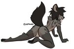  2022 ade_(capaoculta) all_fours anthro backsack balls biped black_body black_fur black_hair butt capaoculta digital_media_(artwork) fur genitals girly grey_body grey_fur hair hair_over_eyes hi_res hyaenid male mammal presenting presenting_hindquarters raised_tail simple_background smile solo spotted_hyena tan_body tan_fur tongue tongue_out white_background 