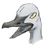  2014 ambiguous_gender anatid anseriform anserinae avian beak bird bittertooth black_tongue feral goose headshot_portrait looking_at_viewer looking_up open_mouth portrait scar simple_background solo teeth_showing tongue yellow_eyes 