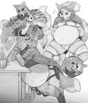  abdominal_bulge absurd_res alcohol anthro armor arms_tied belt belt_buckle beverage black_and_white bloated bloated_belly blush bottomwear bound bubble canid canine canis cape chest_tuft clothing crotch_tuft dagger dipstick_tail drunk drunk_bubble duo elbow_tufts force_feeding forced fox head_tuft hi_res hood jeanx male male/male male_pred male_prey mammal markings medieval medieval_clothing melee_weapon monochrome one_eye_closed oral_vore pants pauldron scar size_difference struggling struggling_prey substance_intoxication tail_markings tuft vore weapon weight_gain wolf 