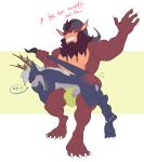  2022 2_horns 4_fingers 4_toes absurd_res animal_legs anthro anthro_on_anthro balls barefoot belly big_bulge big_horn big_muscles black_sclera black_tail blue_eyes blue_text blush bodily_fluids bottomwear braided_beard bristol bulge butt claws clothed clothed/nude clothed_anthro clothed_male clothed_male_nude_male clothing colored covering covering_mouth curved_horn dark_horn dialogue digital_drawing_(artwork) digital_media_(artwork) digitigrade draken dripping duo ear_piercing ear_ring english_text erection eyebrows fangs feet fingers flat_colors foreskin front_view full-length_portrait fur genital_fluids genitals glans gold_(metal) gold_jewelry gold_ring green_speedo grey_arms grey_back grey_balls grey_belly grey_body grey_butt grey_chest grey_ears grey_face grey_feet grey_fingers grey_hands grey_horn grey_inner_ear grey_legs grey_neck grey_penis grey_scales grey_tail grey_toes head_horn hi_res horn huge_muscles huge_pecs humanoid_genitalia humanoid_hands humanoid_penis jewelry larger_anthro larger_male male male/male male_anthro manly membrane_(anatomy) moan multicolored_body multicolored_penis multicolored_scales muscle_size_difference muscular muscular_anthro muscular_male nipples nude nude_anthro nude_male open_mouth open_smile partially_retracted_foreskin penis piercing pink_glans pink_nipples pink_penis portrait precum precum_drip pseudo_hair red_arms red_beard red_body red_ears red_eyebrows red_face red_fingers red_fur red_hands red_legs red_scales red_sclera red_text red_toes scales scalie simple_background sitting size_difference skimpy smaller_anthro smaller_male smile spanking speech_bubble speedo_only star_symbol tail_grab tail_pull tan_belly tan_body tan_chest tan_face tan_inner_ear tan_membrane tan_scales text tight_bottomwear tight_clothing tight_speedo toes topless topless_anthro topless_male transparent_speech_bubble two_tone_body two_tone_face two_tone_penis two_tone_scales two_tone_tail white_background white_body white_claws white_fur white_pseudo_hair wildstar yellow_background yellow_eyes 