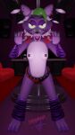  3d_(artwork) 9:16 absurd_res animatronic anthro belt bracelet canid canine canis claws collar digital_media_(artwork) ear_piercing ear_ring eyebrows female five_nights_at_freddy&#039;s five_nights_at_freddy&#039;s:_security_breach fur furniture green_claws hi_res highlights_(coloring) humanoid jewelry light_fixture lips lipstick lube_bottle machine makeup mammal metropex pasties paws piercing pole purple_body purple_claws purple_fur robot roxanne_wolf_(fnaf) scottgames sharp_teeth shoulder_pads sofa solo speaker spiked_belt spiked_bracelet spiked_collar spikes strip_club stripper_pole teeth tiger_stripes video_games white_body white_fur wolf yellow_eyes 