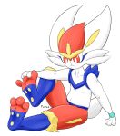  absurd_res animal_humanoid anthro blue_body blue_fur cinderace colored fur hi_res humanoid lagomorph lagomorph_humanoid male mammal mammal_humanoid mr_fuwa nintendo paws pok&eacute;mon pok&eacute;mon_(species) red_body red_eyes red_fur simple_background solo stretching thick_thighs video_games white_body white_fur yellow_body yellow_fur 