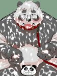  2022 anthro belly black_body blush bodily_fluids censored collar cum cum_everywhere cum_on_belly cum_on_chest cum_on_face cum_on_hand cum_on_leg cum_on_tongue genital_fluids giant_panda hi_res humanoid_hands kemono leash male mammal messy moobs nipples overweight overweight_male sasayama_akira sessa solo tongue ursid virtual_youtuber white_body 