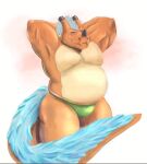  2022 anthro belly biped clothing dragon male moobs musclegut orange_body overweight overweight_male sato_afroleone solo underwear wingless_dragon 
