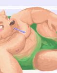  2022 anthro bathing bathtub belly blush canid canine canis domestic_dog humanoid_hands kemono male mammal misterdonn moobs nipples overweight overweight_male sitting solo water 