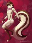  absurd_res anthro brown_hair butt girly hair hi_res long_tail male mammal mephitid paws pink_nose skunk solo tiramisu_(deal_zoddito_acrost) 
