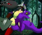  anthro arbok armor big_breasts breast_squish breasts claw_(weapon) duo female hi_res huge_breasts hyper hyper_breasts mawile melee_weapon nintendo pok&eacute;mon pok&eacute;mon_(species) rei_darkblade shield squish sword ultrazeta120 unconvincing_armor video_games weapon 