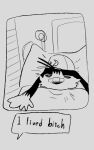  anthro bandage bed boke_(artist) clothing domestic_cat english_text felid feline felis furniture hat headgear headwear hospital klonoa klonoa_(series) long_ears male mammal meme monochrome sketch smile solo text video_games 