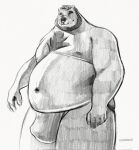  2022 anthro belly bulge clothing facial_piercing hi_res humanoid_hands jockstrap male mammal moobs navel nipples nose_piercing nose_ring overweight overweight_male piercing rovindeer simple_background solo underwear ursid 