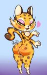  &lt;3 anthro big_butt blush breasts butt clawroline felid feline female hi_res kirby_and_the_forgotten_land leopard mammal nintendo nude open_mouth pachislot pantherine simple_background smile solo video_games 