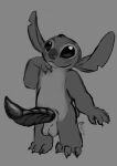  absurd_res alien anthro balls big_penis digital_media_(artwork) disney experiment_(lilo_and_stitch) genitals greyscale hi_res lilo_and_stitch looking_at_viewer male monochrome penis pose sketch solo standing stitch_(lilo_and_stitch) unusual_anatomy unusual_genitalia woolier 