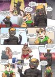  anthro boss_(gym_pals) bruno_(gym_pals) bulge canid canine canis clothing comic ear_piercing face_in_crotch felid gym_pals h155296 hi_res lion male male/male mammal master_(gym_pals) niku_(gym_pals) nipple_piercing nipples pal_(gym_pals) pantherine piercing tiger underwear wolf 