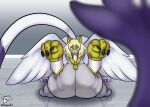  &lt;3 absurd_res anthro bandai_namco big_breasts breasts claws curvy_figure digimon digimon_(species) duragonart female hi_res huge_breasts huge_hands huge_nipples huge_tail huge_wings hyper hyper_breasts jewelry lying_on_breasts necklace nefertimon on_breasts simple_background solo voluptuous 