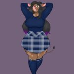  1:1 absurd_res anthro big_breasts bottomwear bovid bovine breasts brown_tail cattle clothing female hair hi_res highlights_(coloring) legwear long_hair looking_at_viewer mammal piercing skirt sleepingpowder solo sweater thigh_highs topwear 