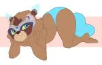  2022 4_fingers absurd_res all_fours anthro balls_outline barefoot big_bulge big_eyes big_head blue_bottomwear blue_clothing blue_eyes blue_mask blue_speedo blue_swimwear bottomwear bristol brown_body brown_ears brown_fur brown_inner_ear brown_nose bulge cheek_tuft chin_tuft claws closed_smile clothed clothed_anthro clothed_male clothing colored colorful digital_drawing_(artwork) digital_media_(artwork) elbow_tufts facial_tuft feet fingers flat_colors full-length_portrait fur genital_outline grey_mask hand_on_face happy head_tuft hi_res huge_bulge humanoid_feet humanoid_hands hyper hyper_bulge looking_at_viewer looking_away male male_anthro mammal mask multicolored_mask pecs penis_outline pink_background plantigrade portrait pose purple_mask short_anthro short_male side_view simple_background slim_anthro slim_male small_ears smile smiling_at_viewer solo swimwear topless topless_anthro topless_male tuft white_background white_claws yellow_sclera 