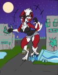  absurd_res anthro car crush ear_piercing facial_piercing female hi_res kaijuu lycanroc macro micro midnight_lycanroc nintendo nose_piercing nose_ring paws piercing pok&eacute;mon pok&eacute;mon_(species) septum_piercing solo stepping truck vehicle video_games 