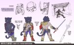  2022 anthro boots clothing english_text felid footwear gerovort gloves handwear hi_res jewelry male mammal melee_weapon model_sheet necklace nintendo panther_caroso pantherine scar smile solo spacesuit star_fox sword text video_games weapon 