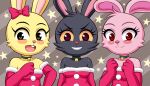  anthro black_body black_fur black_rabbit_(huitu_c) breasts christmas christmas_clothing clothed clothing eyelashes female fur gloves handwear hi_res holidays huitu_c lagomorph leporid mammal pink_body pink_fur pink_rabbit_(huitu_c) rabbit smile yellow_body yellow_fur yellow_rabbit_(huitu_c) 