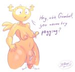  areola balls big_breasts breasts cartoon_network dialogue english_text genitals gesture gynomorph hand_on_hip hi_res horn humanoid intersex navel nikozoi nipples not_furry nude open_mouth penis penny_fitzgerald pointing pointing_at_penis simple_background solo standing text the_amazing_world_of_gumball thick_thighs throbbing throbbing_penis tongue vein veiny_penis white_background wide_hips wings yellow_body 