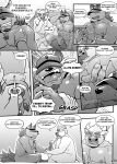  anthro boss_(gym_pals) bovid bovine canid canine canis cattle clothing comic cuff_(restraint) duo genitals gym_pals h155296 handcuffs hat headgear headwear hi_res male male/male mammal manager_(gym_pals) metal_cuffs monochrome nipple_clamp nipple_piercing nipples penis piercing restraints wolf 