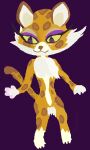  anthro barefoot brown_body brown_fur brown_tail chest_tuft clawroline eyelashes eyeshadow feet felid female fur kirby_(series) kirby_and_the_forgotten_land leopard makeup mammal multicolored_body multicolored_fur nintendo orange_body orange_fur orange_tail pantherine paws purple_background purple_eyes simple_background skinny smile solo spots spotted_body timelierg tuft video_games 