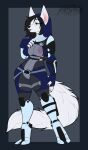  2022 anthro areola black_hair blue_eyes breasts canid canine clothed clothing digital_media_(artwork) eyebrows eyelashes female hair hi_res jesterghastly mammal nipples solo 