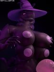  &lt;3 3:4 3d_(artwork) absurd_res annoyed anthro areola big_areola blender_(disambiguation) breasts clothing digital_media_(artwork) genitals hat headgear headwear hi_res intersex magic_user multi_breast nintendo nipples nude penis pok&eacute;mon pok&eacute;mon_(species) reptilligator scolipede solo trinity_(farran_height) video_games witch witch_hat 