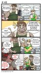  anthro boss_(gym_pals) canid canine canis clothing comic dialogue felid flexing gym_pals h155296 hat headgear headwear hi_res kakuda_(gym_pals) male mammal pal_(gym_pals) pantherine rhinocerotoid shirt tank_top tickling tiger topwear wolf 