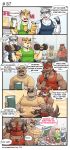  ? anthro belly_grab boss_(gym_pals) bovid bovine canid canine canis cattle clothing comic dialogue exercise felid gym_pals h155296 hand_on_shoulder hat headgear headwear hi_res male mammal manager_(gym_pals) myosotis_(gym_pals) pal_(gym_pals) pantherine shirt tank_top tiger topwear weightlifting wolf workout 
