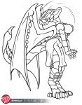  2022 5_fingers anthro artist_logo avian_feet big_breasts big_tail biped black_and_white bouncing_breasts breasts capcom claws clothed clothing digital_drawing_(artwork) digital_media_(artwork) digitigrade dragon dress eyes_closed female finger_claws fingers fully_clothed hi_res horn humanoid_hands line_art logo long_tail membrane_(anatomy) membranous_wings monochrome monster_hunter motion_lines non-mammal_breasts predaguy rath_wyvern rathian scales scalie side_view simple_background smile snout solo stinger_(anatomy) tail_mane thick_tail toe_claws video_games western_dragon white_background wing_claws wings 