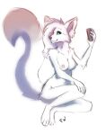  2022 4_toes 5_fingers anthro areola blue_eyes breasts canid canine digital_media_(artwork) feet female fingers flashlioness fox fur hair mammal nipples nude solo toes white_body white_fur white_hair 