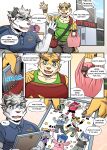  anthro boss_(gym_pals) bottomwear bovid bovine bruno_(gym_pals) canid canine canis cattle clothing comic dialogue domestic_cat drawing felid feline felis female framed_picture gym_pals h155296 hi_res male mammal manager_(gym_pals) master_(gym_pals) myosotis_(gym_pals) niku_(gym_pals) pal_(gym_pals) pantherine prince_(gym_pals) shirt shorts tank_top tiger topwear wolf 