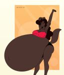  2020 anthro belly big_belly big_breasts bird_dog bottomwear breasts brown_body brown_fur brown_hair butt canid canine canis carlita_(satsumalord) clothing digital_media_(artwork) domestic_dog eyes_closed female fur hair hi_res hunting_dog hyper hyper_belly hyper_pregnancy labrador mammal navel outie_navel pregnant retriever satsumalord solo stretching topwear 