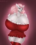  absurd_res anthro big_breasts breasts canid canine clothing dress female hair hi_res hierophant_green_(artist) huge_breasts hyper hyper_breasts legwear mammal nude pink_hair pinup pose solo stockings 