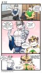  abs anthro blush bottomwear bulge clothing comic duo felid gym_pals h155296 hi_res locker_room male male/male mammal myosotis_(gym_pals) pal_(gym_pals) pantherine shirt shorts tank_top tiger topwear underwear undressing 