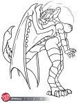  2022 5_fingers anthro areola artist_logo avian_feet big_breasts big_tail biped black_and_white bouncing_breasts breasts capcom claws digital_drawing_(artwork) digital_media_(artwork) digitigrade dragon eyes_closed female finger_claws fingers hi_res horn humanoid_hands line_art logo long_tail membrane_(anatomy) membranous_wings monochrome monster_hunter motion_lines nipples non-mammal_breasts nude predaguy rath_wyvern rathian scales scalie side_view simple_background smile snout solo stinger_(anatomy) tail_mane thick_tail toe_claws video_games western_dragon white_background wing_claws wings 