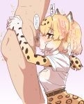  5_fingers amber_eyes animal_humanoid belt blonde_hair clothed clothed_sex clothing deep_throat duo faceless_character faceless_human faceless_male felid felid_humanoid fellatio female female_focus fingers hair half-closed_eyes hi_res human humanoid jaguar_(kemono_friends) jaguar_humanoid japanese_text kemono_friends male male/female mammal mammal_humanoid markings narrowed_eyes neck_tuft oral pantherine pantherine_humanoid penile pubes sex shaking shivering simple_background smiyao solo_focus speech_bubble spots spotted_markings text tongue tuft 