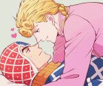  2boys argyle argyle_sweater black_eyes blonde_hair blue_eyes braid braided_ponytail giorno_giovanna guido_mista haruko_(chikadoh) hat heart jojo_no_kimyou_na_bouken male_focus multiple_boys noses_touching sweater turtleneck vento_aureo yaoi 