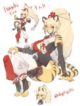  absurd_res asian_clothing blonde_hair breasts canid canine claws clothed clothing dogfuji15 east_asian_clothing felid female fur hair hi_res mammal pantherine red_eyes simple_background sitting solo tiger white_background yellow_body yellow_fur 