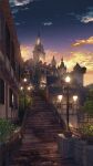  building cloud cloudy_sky commentary_request dusk fantasy highres lantern no_humans original outdoors scenery signature sky stairs waisshu_(sougyokyuu) 
