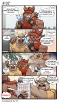  anal anthro boss_(gym_pals) bovid bovine canid canine canis cattle clothing comic dialogue gym_pals h155296 hat headgear headwear hi_res male male/male mammal manager_(gym_pals) nipple_piercing nipples piercing shirt tank_top topwear wolf 