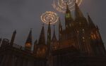  architecture building castle gothic_architecture h1r6 highres magic_circle night no_humans original scenery spire tower 