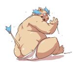  2022 after_masturbation anthro belly blush bodily_fluids butt caught_masturbating clothing cum cum_on_ground cum_on_hand genital_fluids gouryou kemono lifewonders male mammal overweight overweight_male sitting solo suid suina sus_(pig) takagi_kyou tokyo_afterschool_summoners underwear video_games wild_boar 