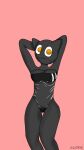  anthro big_breasts black_body breasts catto_editor clothing felid feline female gris_swimsuit hand_behind_head hi_res looking_at_viewer mammal meme meme_clothing one-piece_swimsuit orange_eyes smile solo standing swimwear tailless thick_thighs translucent translucent_clothing translucent_swimwear whisper_latex_cat 