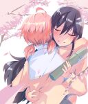  2girls ahoge black_hair cherry_blossoms diploma graduation holding hug koito_yuu long_hair low_twintails multiple_girls nanami_touko orange_hair short_hair short_twintails tears twintails un-teek upper_body yagate_kimi_ni_naru 