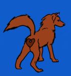  anus blue_background blue_eyes brown_body brown_fur butt canid canine canis feral fur low_res male mammal nude presenting presenting_hindquarters simple_background solo wolf 