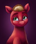  eyebrows feral fur green_eyes hasbro hi_res malarkey_(artist) male mlp_g5 my_little_pony purple_background red_body red_fur simple_background smile solo sprout_cloverleaf_(mlp) thick_eyebrows 