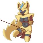  anthro ball_gag bdsm bondage bound female frogtied gag hi_res legendary_pok&eacute;mon legs_tied nintendo ofdark pok&eacute;mon pok&eacute;mon_(species) rope solo video_games zeraora 