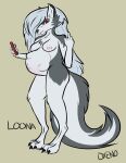  absurd_res annoyed anthro breasts canid canid_demon canine canis demon female gesture hellhound helluva_boss hi_res kick loona_(helluva_boss) mammal middle_finger nipples nude phone pregnant pregnant_female solo texting wolf xenopony456 